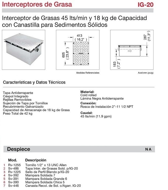 Trampa de Grasa Helvex ig-20